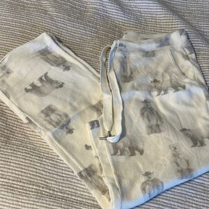 aerie Cream Pajama Pants with Gray Bear Motif
